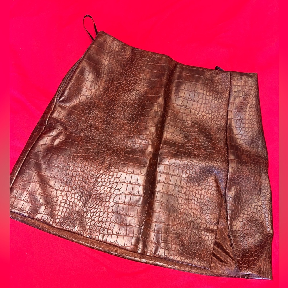 Brown Crocodile leather inspired a-line skirt
